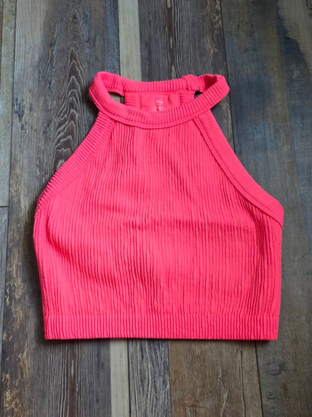 Aerie Ribbed High Neck Longline Sports Bra Crop Tank Hot Pink Small